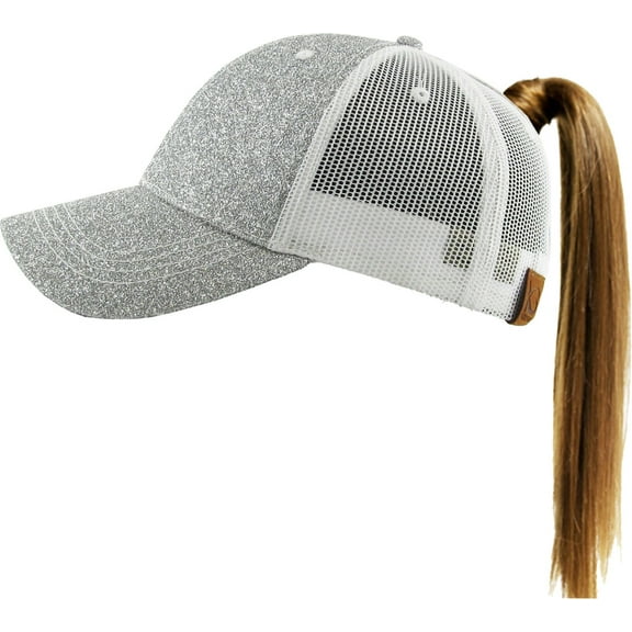 Glitter Meshback Ponytail Messy High Bun Adjustable Washed Cotton Baseball Cap