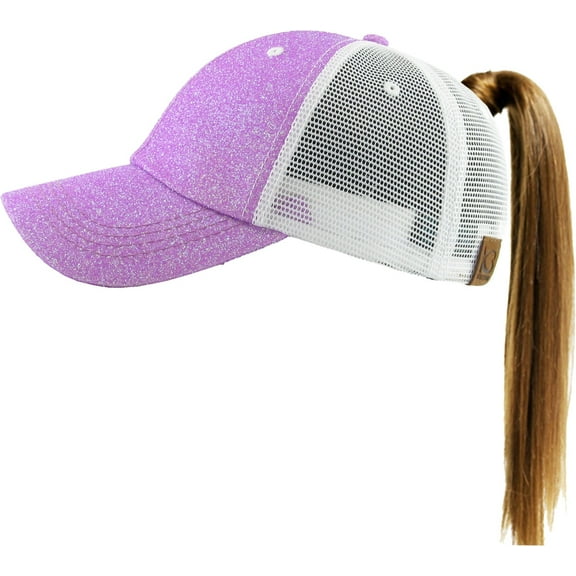 Glitter Meshback Ponytail Messy High Bun Adjustable Washed Cotton Baseball Cap