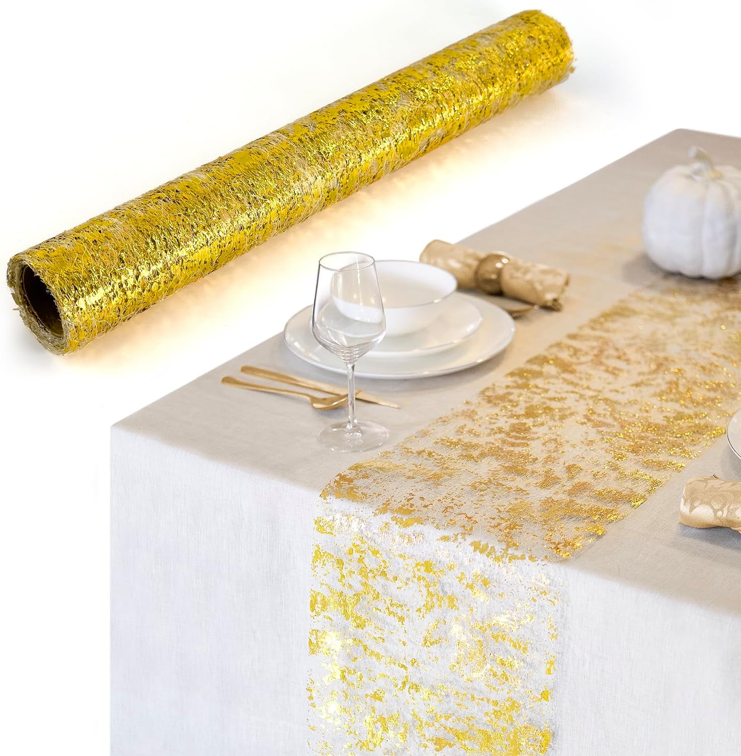 Table Runner 12 Pieces Gold Metallic Thin Mesh Roll 11 X 84 Inches