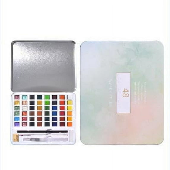 36/48-Color Glitter Watercolor Paint Set, Metallic Pearlescent Iron Box Kit, Professional Artist-Grade Solid Paints, Non-Fade Mixing Colors for Nail Art & Canvas