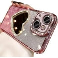 thumbnail image 1 of Glitter Mirror Case for iPhone 15 Plus, Luxury Diamond Heart Makeup Mirror Bling Sparkly Rhinestone with Camera Protector Soft Plating Bumper Slim Women Girls Case for iPhone 15 Plus (Pink), 1 of 4