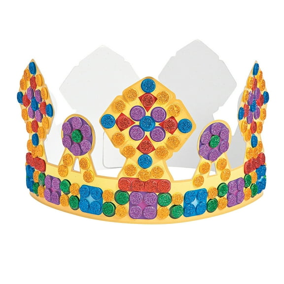 Glitter Mosaic Crown Craft Kit, Makes 12, Craft Kits, Birthday, Party Favors, 12 Pieces