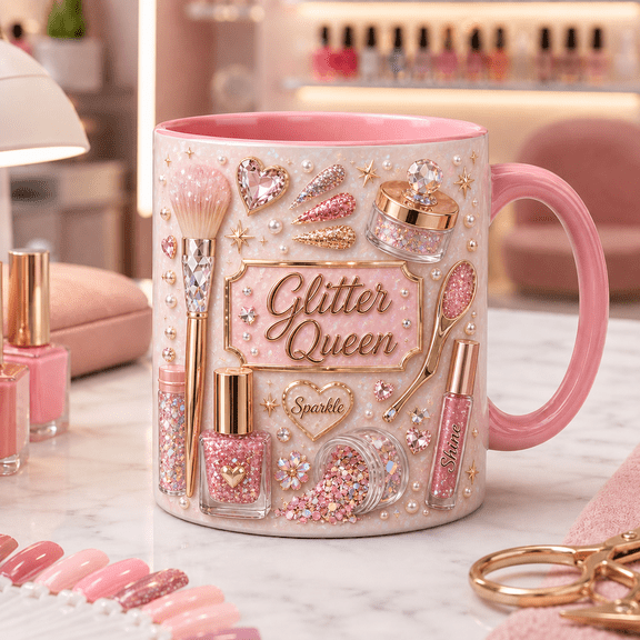 Glitter Mug Sparkle Pink Coffee Cup for Glitter Lovers and Makeup Fans