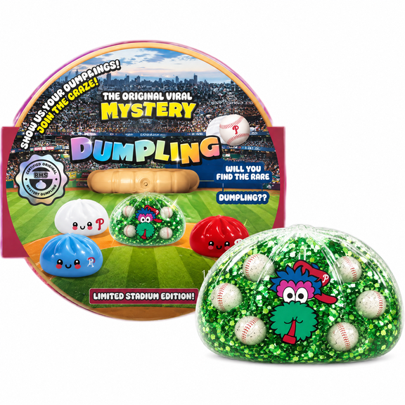 Glitter Mystery Dumpling Fidget Squeeze Ball with Steamer, Limited Stadium Edition Baseball Squishy Toy, Anxiety Relief Sensory Toy, Novelty Birthday & Holiday Gift, B
