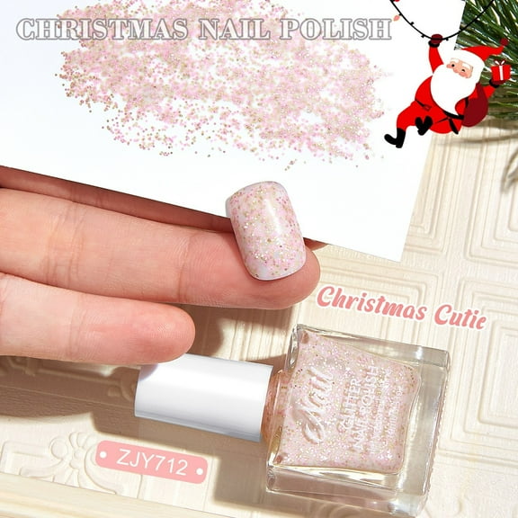 Glitter Nail Polish, Water-Based Nail Polish, No-Cure Holiday Glitter Nail Polish for Christmas Nail Art, Safe and Gentle formula