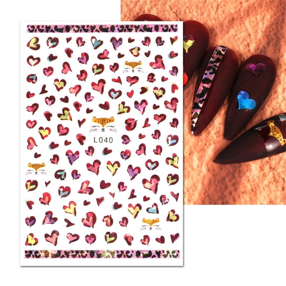 Glitter Nail Stickers 3D Heart Design Self Manicure Decals DIY Supplies For Women Girls