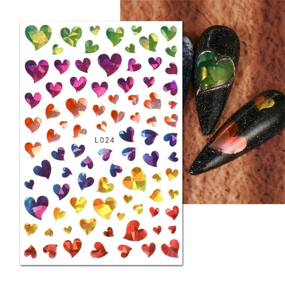 Glitter Nail Stickers 3D Heart Shaped Self Manicure Decals Design DIY Decoration For Women Girls