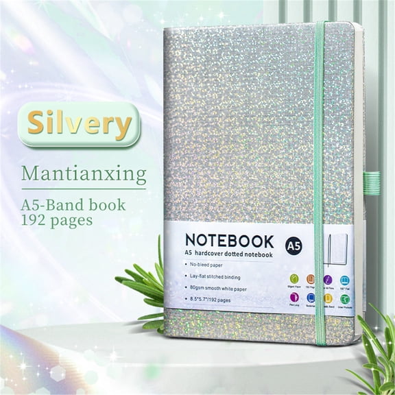 Glitter Notebook, 8.3x5.7”160 Lined Pages Glitter Never Peel Off Journal, Thick Paper Notebook Diary Strap Notebook, Hardcover Notebooks With Elastic Closure for Women Writing Note Taking Office Work