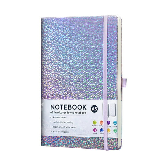Glitter Notebook, Hardcover Sparkly Journal with Lined Pages, Never Peel Off Glitter for Teens Women Purple