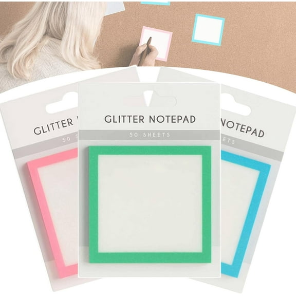 Glitter Notepad Sticky Notes - 2025 Clear Translucent Sparkle Self-Adhesive Memo Pads, Fun and Cute To-Do List Office Supplies, Small Post-It Style Notes (3 Pack)