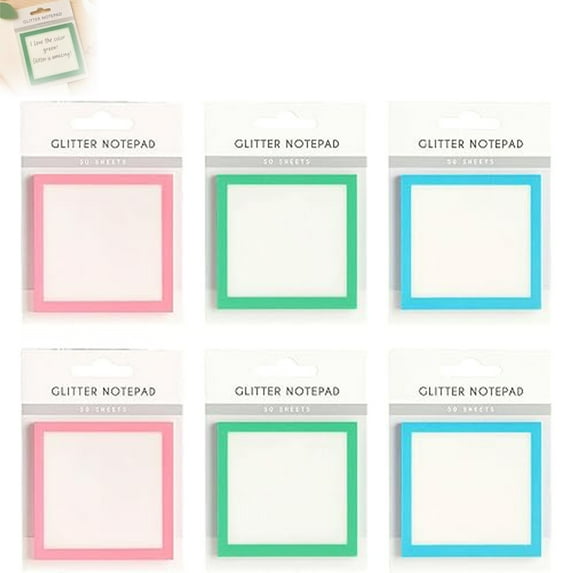 Glitter Notepad Sticky Notes, Sparkle Sticky Notes, Clear Translucent Sparkle Sticky Notes, Cute Self Adhesive Note Memo Pads, Small to Do List, Office Supplies (Mix,6Pack)