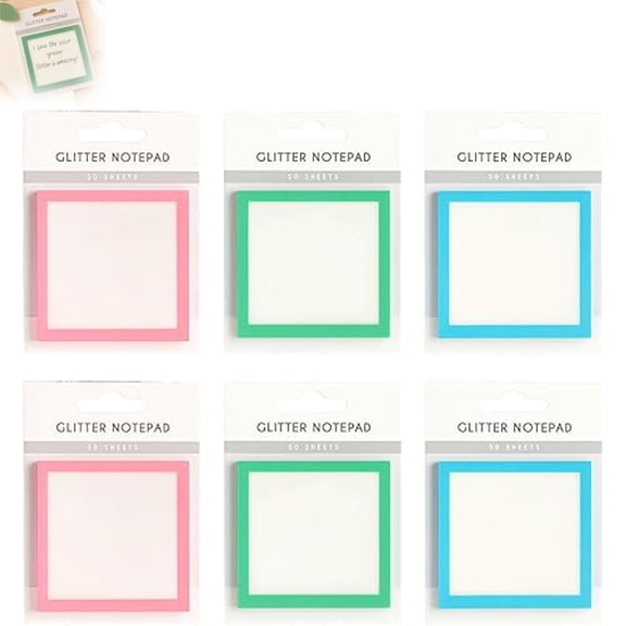 Glitter Notepad Sticky Notes, Sparkle Sticky Notes, Clear Translucent Sparkle Sticky Notes, Cute Self Adhesive Note Memo Pads, Small to Do List, Office Supplies (Mix,6Pack)