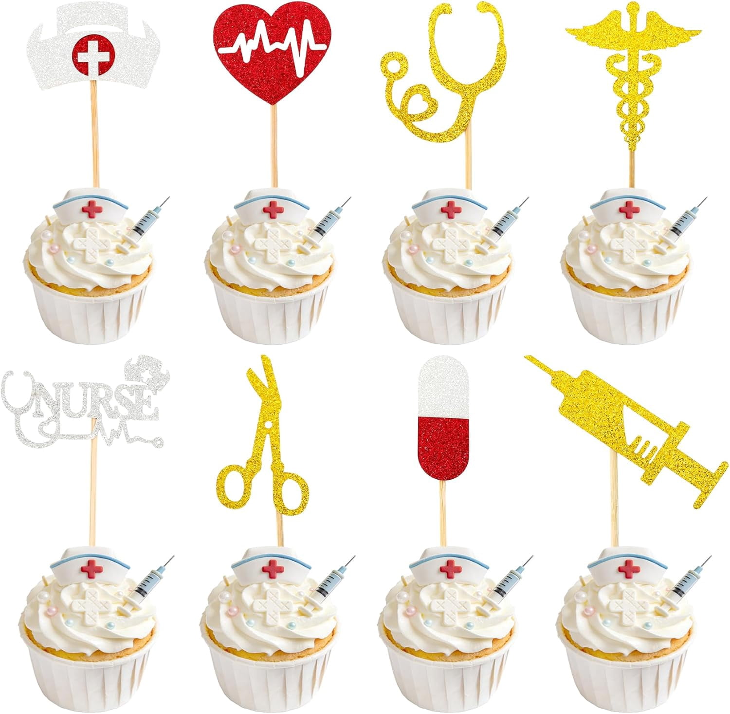 Week Topper Glitter Nurse Cupcake Toppers, Medical Theme Picks for Nursing ...