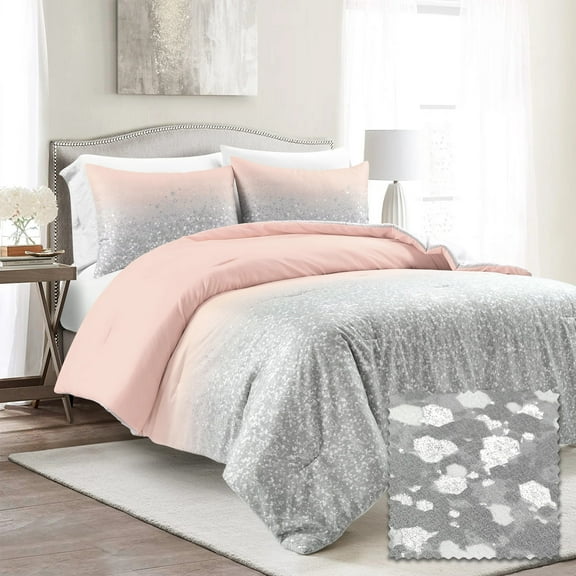 Glitter Ombre Metallic Print Comforter Blush/Gray 2Pc Set Twin