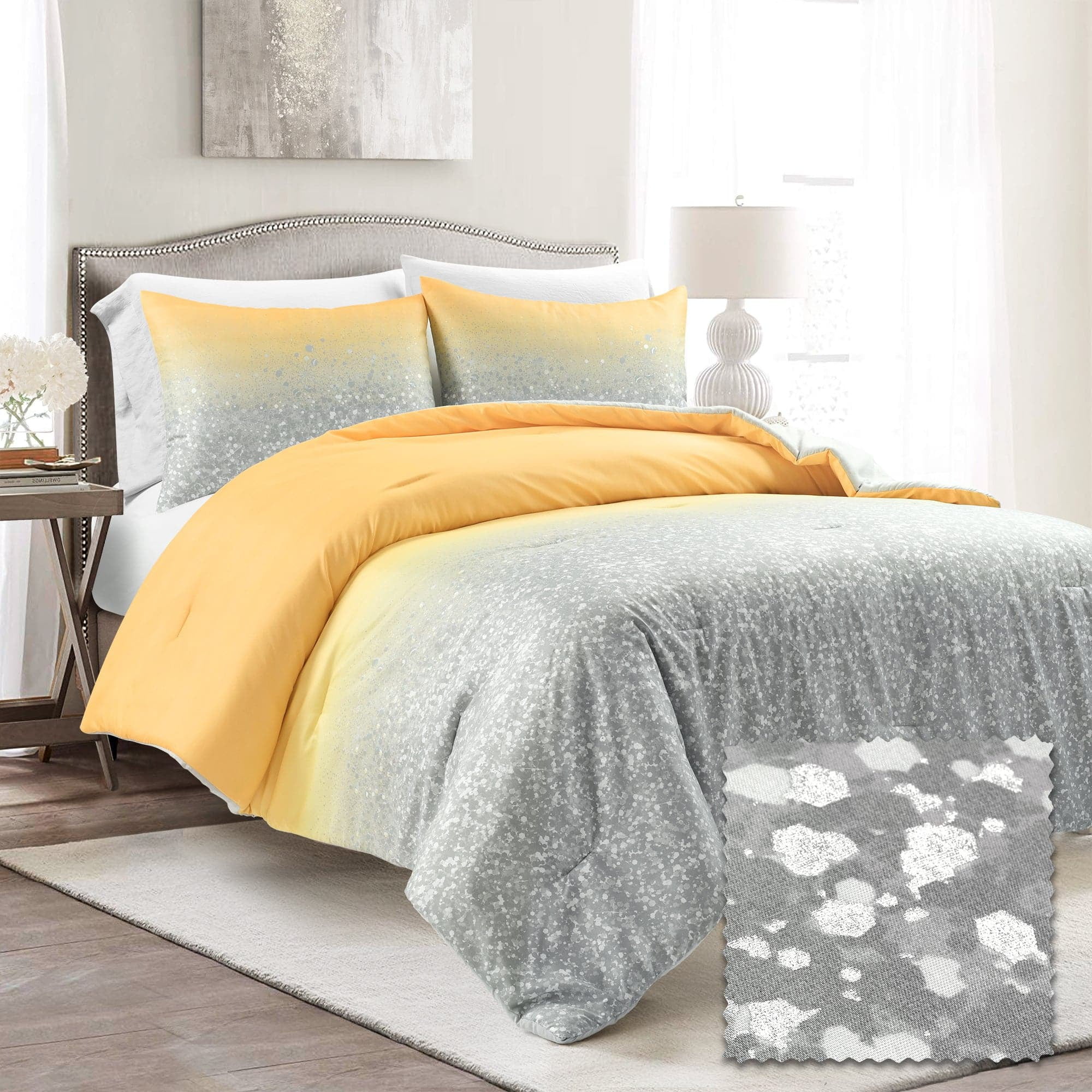 Yellow and Gray Ombre Glitter Full Comforter Set