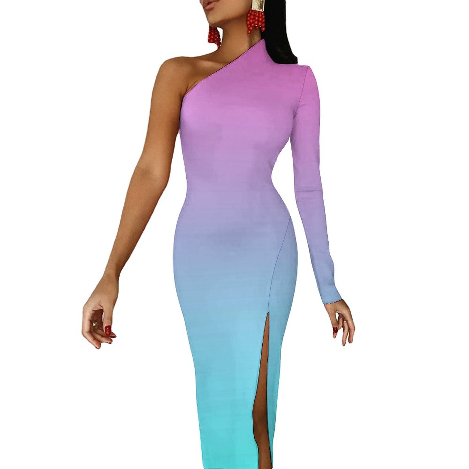 Glitter Ombre Print Long Dress Female Magical Purple Aesthetic Maxi Dress  Spring Long Sleeve Elegant Bodycon Dresses Clothing - Walmart.com