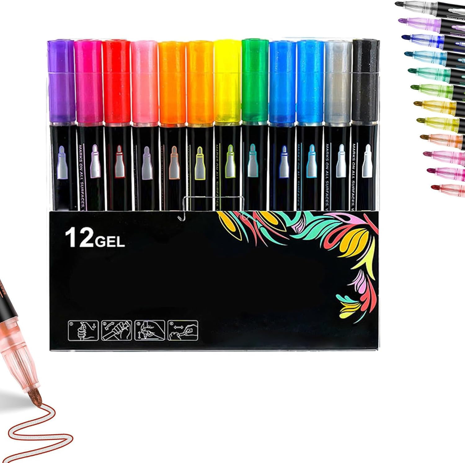 Glitter Outline Paint Markers, Double Line Outline Art Pen Marker Pen, Painting Markers with Vibrant Colors, Dreamy Sparkle Dual-Line Contour Pen for Greeting Cards, DIY Crafts (12pcs)