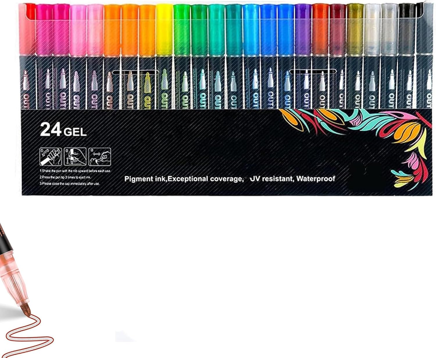 Glitter Outline Paint Markers, Double Line Outline Art Pen Marker Pen, Painting Markers with Vibrant Colors, Dreamy Sparkle Dual-Line Contour Pen for Greeting Cards, DIY Crafts (24pcs)