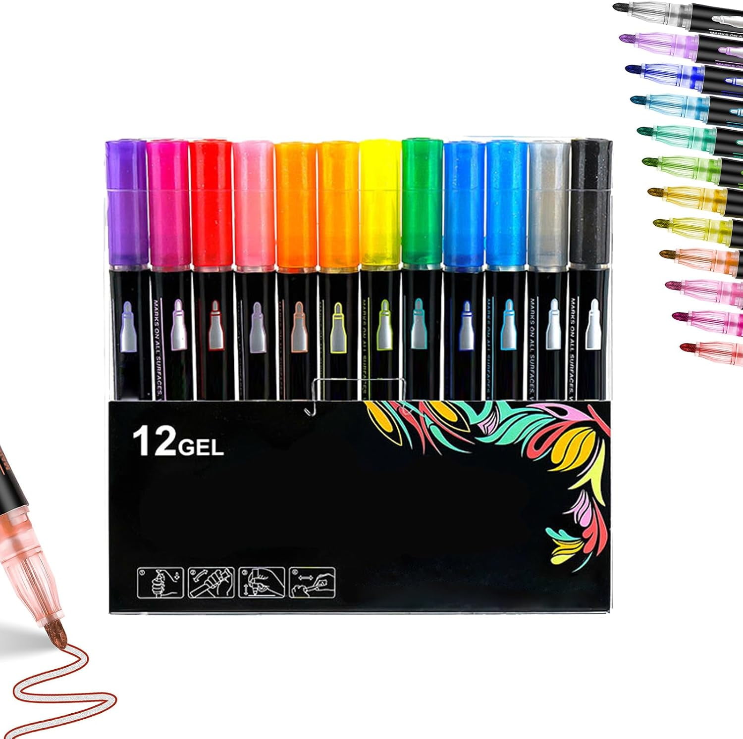 Glitter Outline Paint Markers, Double Line Outline Art Pen Marker Pen,Sparkle Dual-Line Contour Pen,Outline Pens, Outline Pens Metallic,for Greeting Cards & Crafts, And Doodling