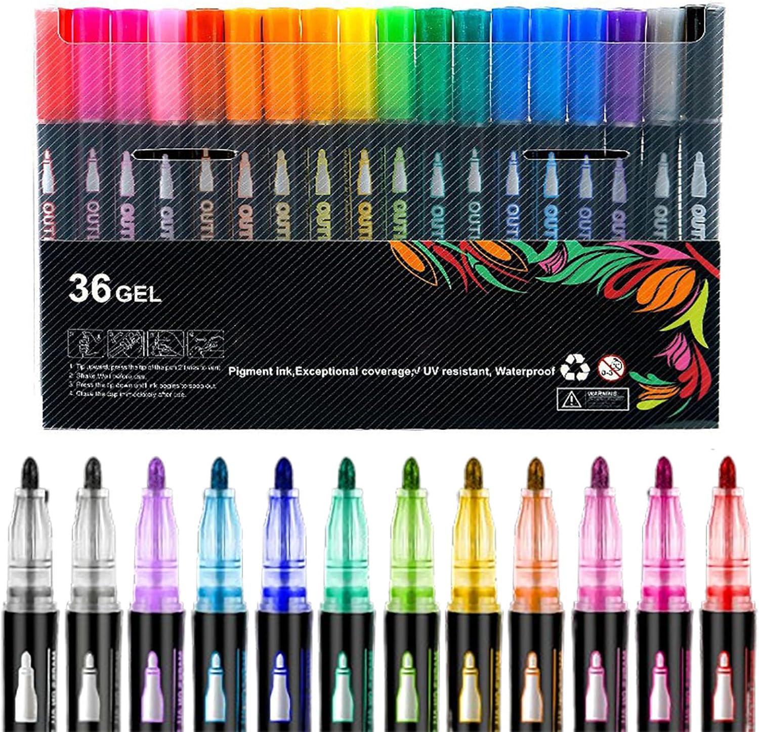 Glitter Outline Paint Markers, Outline Markers Self-Outline Metallic Markers, Outline Shimmering Markers, Double Line Outline Markers, Glitter Gel Pens (36 Colors)