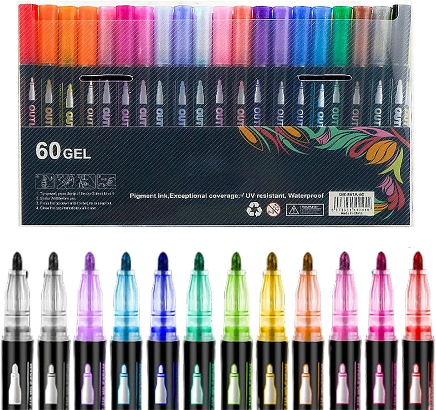 Glitter Outline Paint Markers, Outline Markers Self-Outline Metallic Markers, Outline Shimmering Markers, Double Line Outline Markers, Glitter Gel Pens (60 Colors)