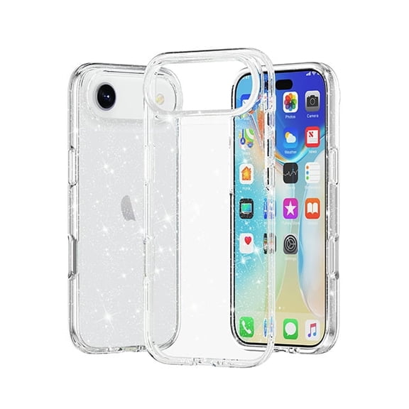 Glitter PC TPU Case for iPhone 17 Air with Additional Tempered Glass Screen Protector Included - Clear