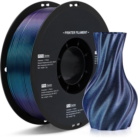 Glitter PLA Filament 1.75mm,Burnt Titanium Reactive Silk Effect with Light and Angles Shiny Galaxy PLA,Perfectly The Layer Line,Blue Black Chameleon