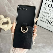 Glitter PU Leather Case for Samsung Galaxy Z Flip 7 FE / Z Flip 6, Fashion Ultra Slim Shockproof Protective Phone Cover with Bling Sparkly Finger Ring, Stylish Durable Design for Girls Women, Black