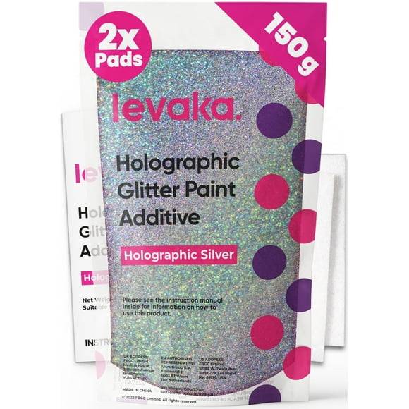 Glitter for Paint [5.3oz]  Holographic Silver with 2 x Buffing Pads  Glitter for Painting Walls for Luminous Paint Finish on Interior or Exterior Walls, Ceilings, and Wood - Glitter Paint Additive