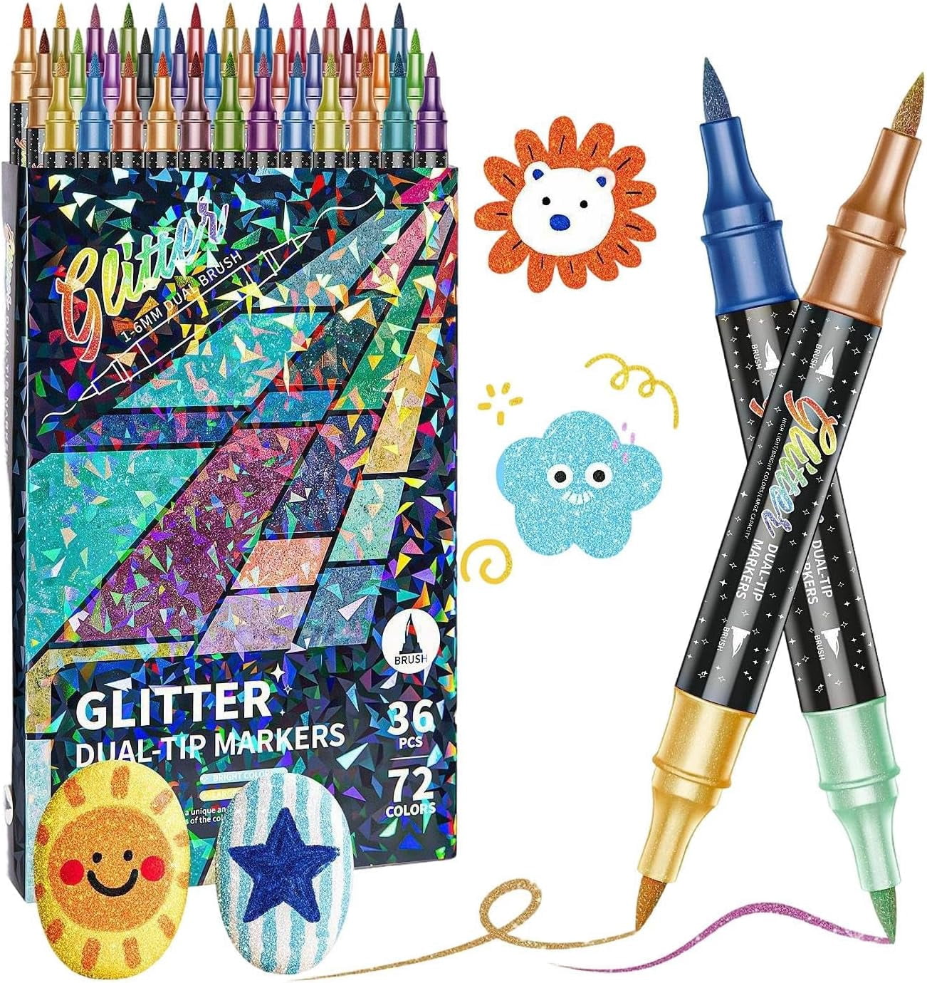 Glitter Paint Markers, Double-End Water-Based Ink Set for Coloring Painting, Multi-purpose Drawing Markers for Crafts Making, Scrapbooking, Writing, Art Supplies
