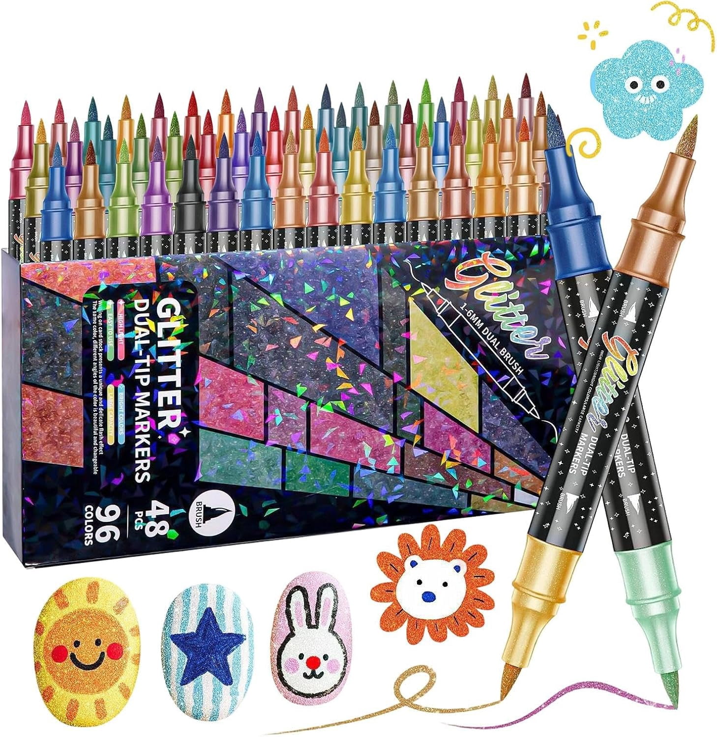 Glitter Paint Markers, Double-End Water-Based Ink Set for Coloring Painting, Multi-purpose Drawing Markers for Crafts Making, Scrapbooking, Writing, Art Supplies