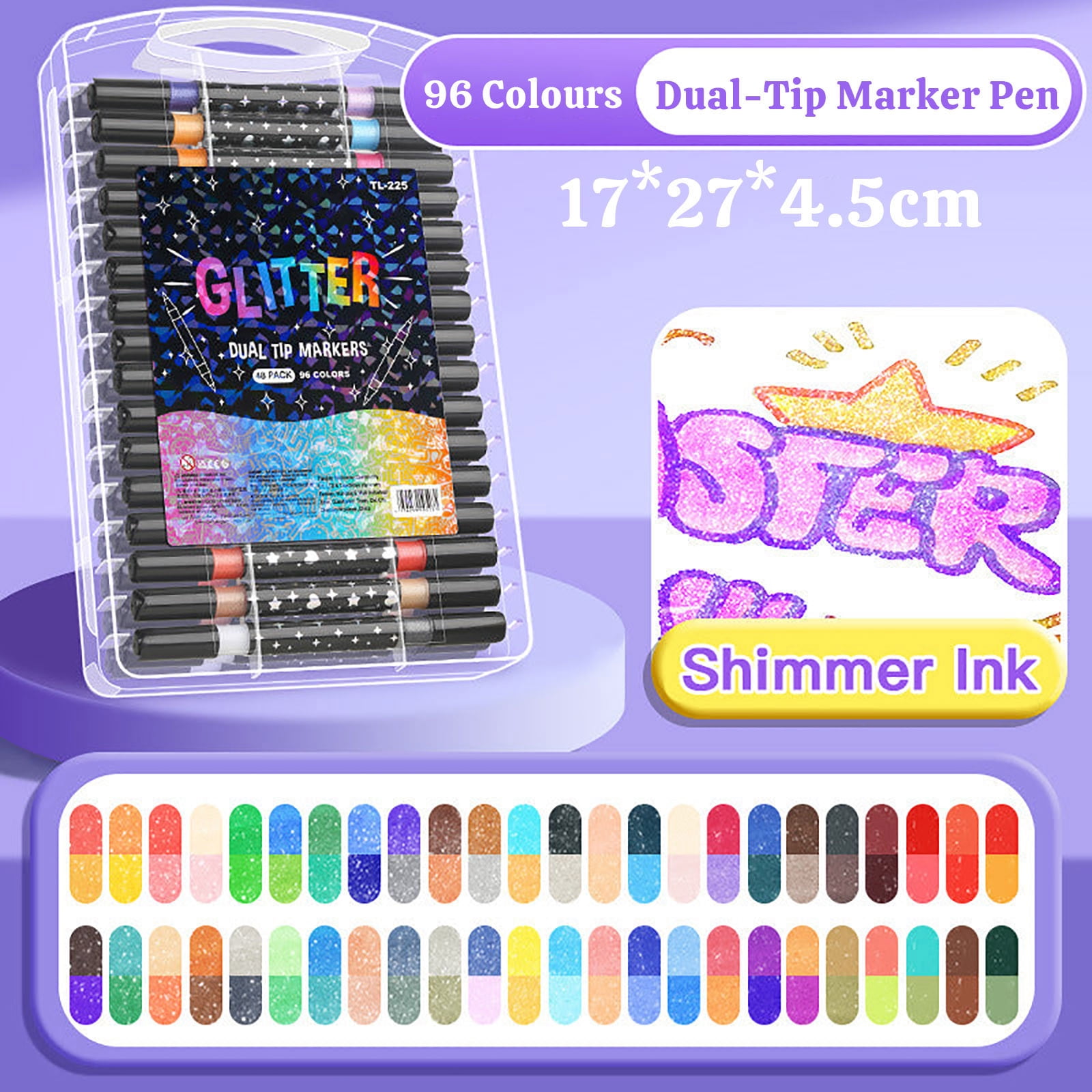 Glitter Paint Pens, Double-sided Tip Paint Glitter Marker for Rock Painting, Mug, Ceramic, Glass, and Fabric Painting, Water Based Non-Toxic and No Odor