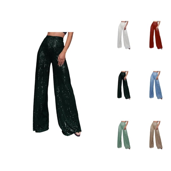 Glitter Pants Women 2026 Fashion Sequin High Waisted Flowy Loose Shiny Wide Leg Rave Pants