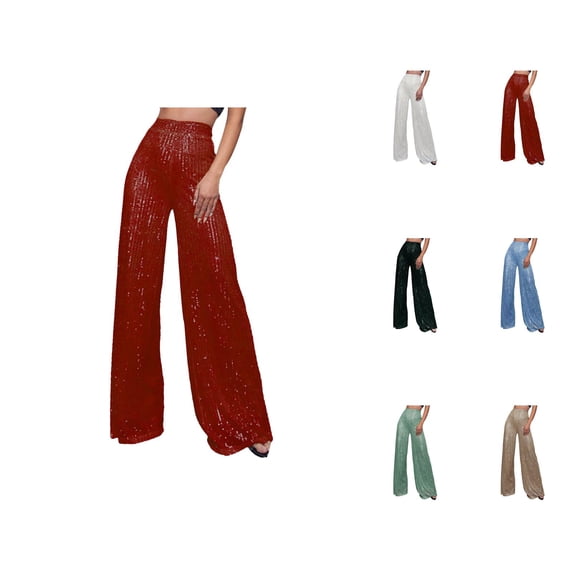 Glitter Pants Women 2026 Fashion Sequin High Waisted Flowy Loose Shiny Wide Leg Rave Pants