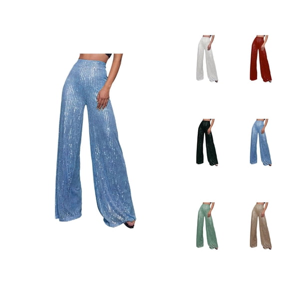 Glitter Pants Women 2026 Fashion Sequin High Waisted Flowy Loose Shiny Wide Leg Rave Pants