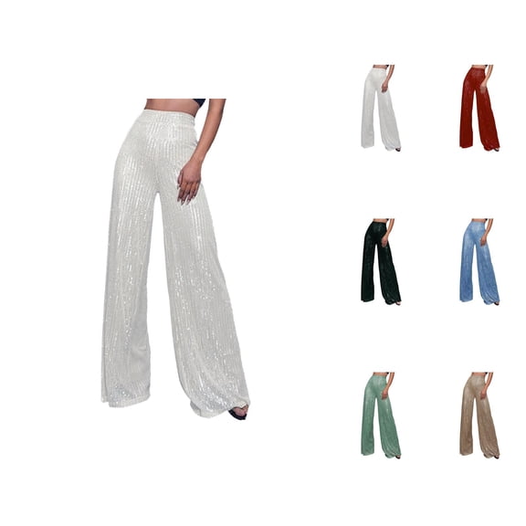 Glitter Pants Women 2026 Fashion Sequin High Waisted Flowy Loose Shiny Wide Leg Rave Pants
