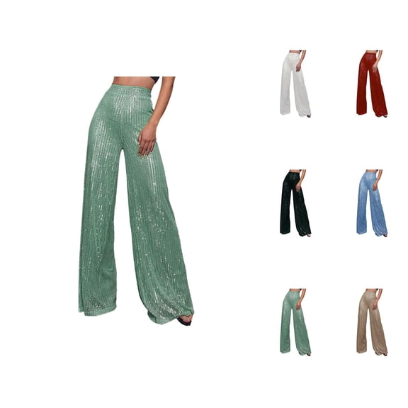 Glitter Pants Women 2026 Fashion Sequin High Waisted Flowy Loose Shiny Wide Leg Rave Pants