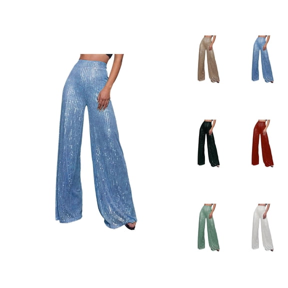 Glitter Pants Women 2026 Fashion Sequin High Waisted Flowy Loose Wide Leg Shiny Rave Pants