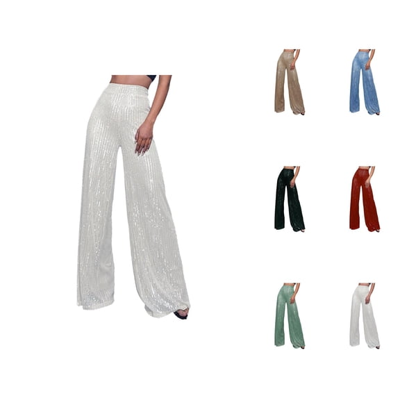 Glitter Pants Women 2026 Fashion Sequin High Waisted Flowy Loose Wide Leg Shiny Rave Pants
