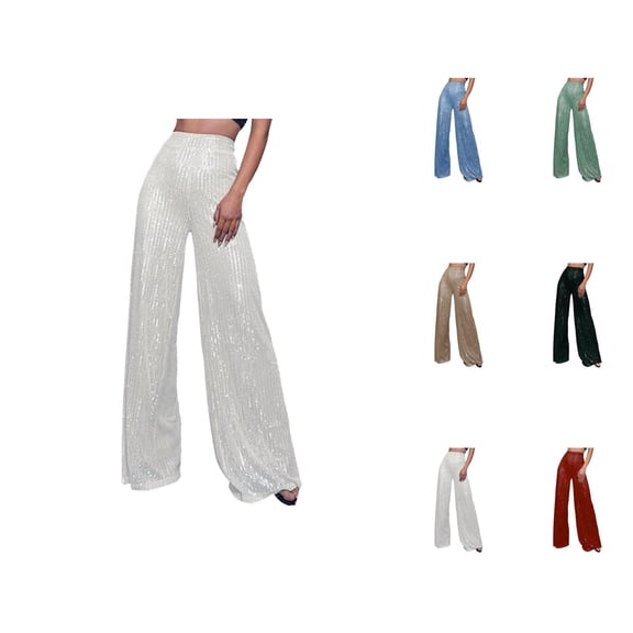 Glitter Pants Women 2026 Fashion Sequin High Waisted Loose Shiny Wide Leg Flowy Rave Pants