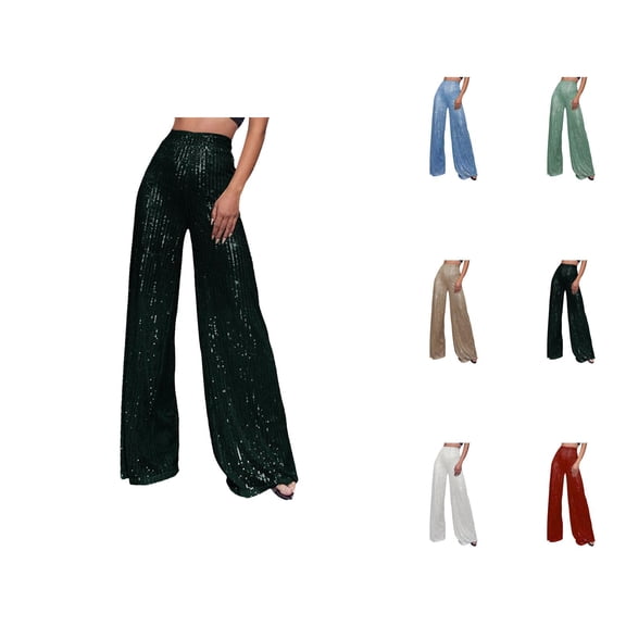 Glitter Pants Women 2026 Fashion Sequin High Waisted Loose Shiny Wide Leg Flowy Rave Pants