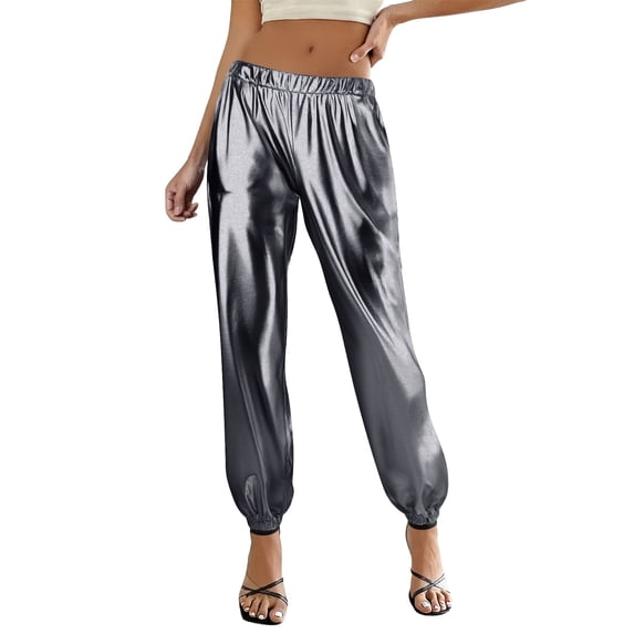 Glitter Pants Women's Silver Sequin Pants High Waist Wide Leg Sequin Pants Metallic Shiny Party Disco Rave Outfit Glitter Pants for Dance, Carnival, Festival, Club