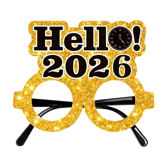 Glitter Party Eyeglasses for Decoration, Durable Creative 2026 Happy New Year Eyeglasses for Photos Taking & Party Decoration, Lightweight & Sturdy, 1Pc, Multicolor & Multi-Design(Gold5,4.9x4.6")