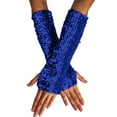 thumbnail image 1 of Glitter Party Gloves Gifts for Women, Baberdicy Stylish Glitter Gloves Sequin Long Gloves Fingerless Elastic Gloves Glitter Costumes for Women And Girls Blue Universal Size, 1 of 6