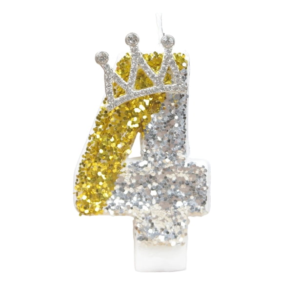 Glitter Party Supplies, Gold Birthday Candle Crown Number 4 Candle With Sequins Cake Candles Cupcake Decorations Party Decor for Anniversary Celebrations Supplies, Crown G Number 4