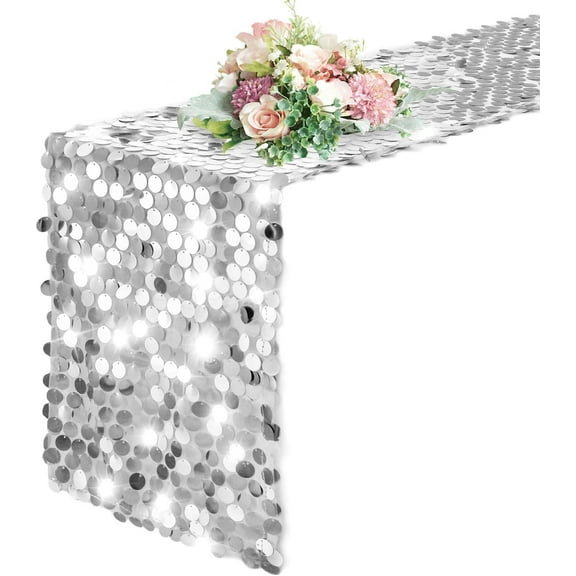 Glitter Party Table Runner Mirror Silver Runner Table Decorations Birthday Bachelorette Dance Party Supplies