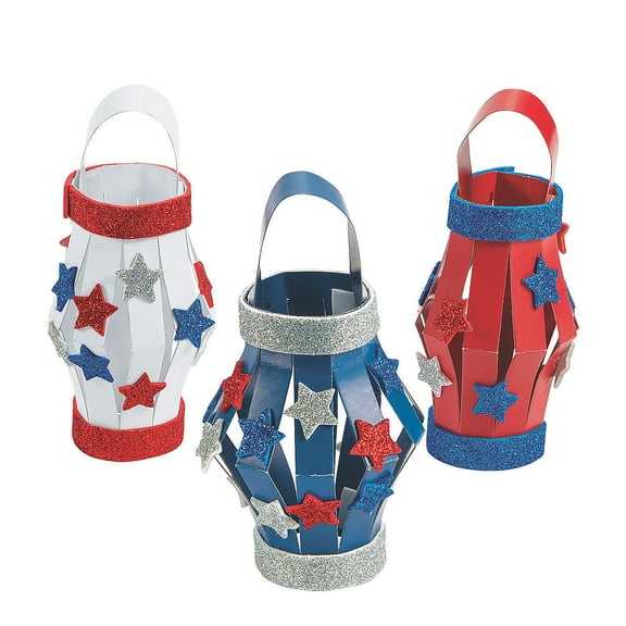Glitter Patriotic Lantern Craft Kit- Makes 12, Craft Kits, Fourth of July, 12 Pieces