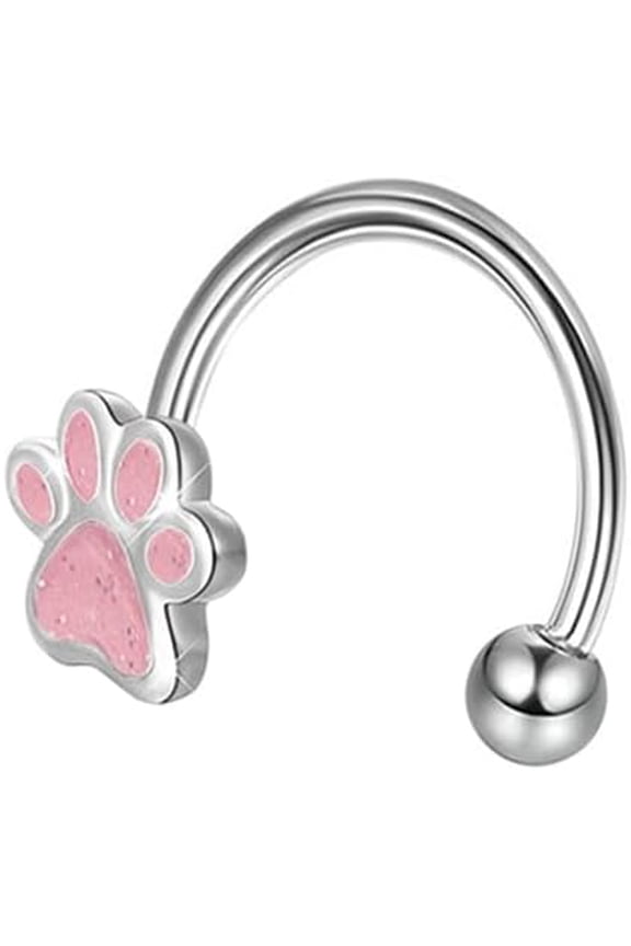 Glitter Paw Print Horseshoe Lip Ring Screw for Women Men Unisex - Cute Enamel Cat Dog Kitten Puppy Animal Pet Bite Rings Cartilage Tragus Eyebrow Septum Stud Earrings Fashion Body Piercing Jewelry