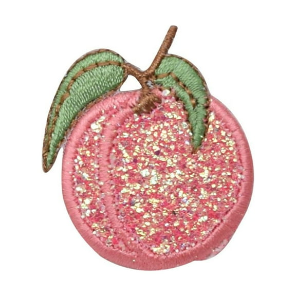 Glitter Peach, Sparkle Fruit, Embroidered, Iron-on Patch, Badge