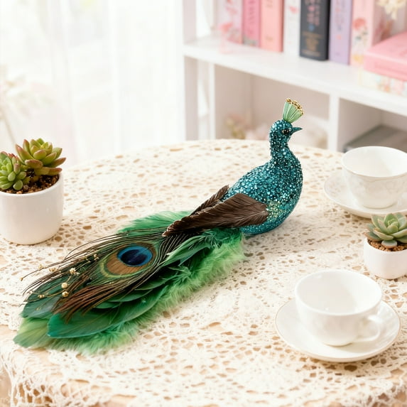 Glitter Peacock Christmas Tree Topper Decoration Long Tail Feather Peacock Bird Clip On Ornament for Xmas Tree Decor,10 X3.14 INCH